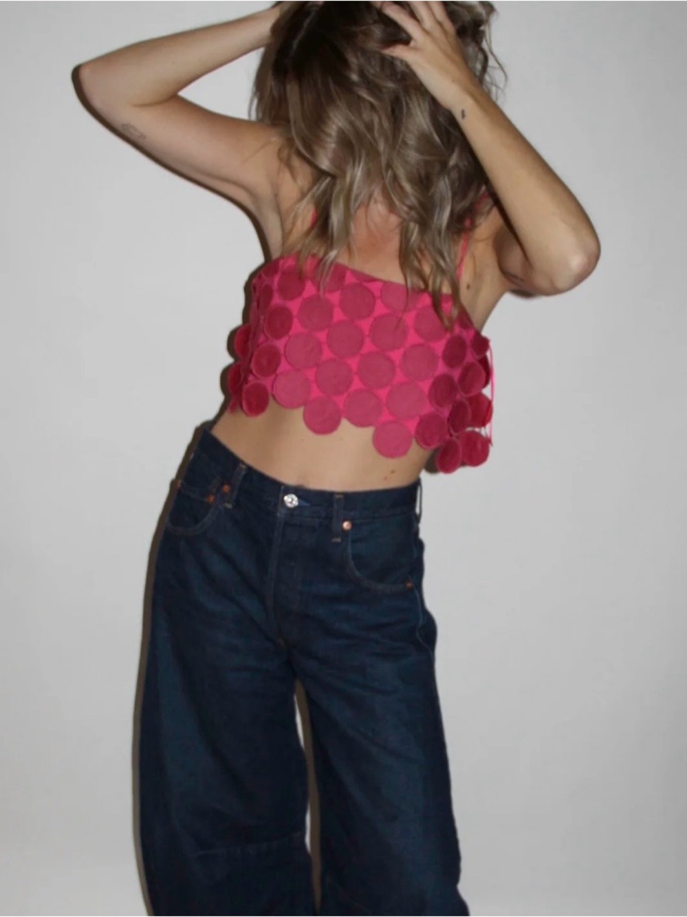 Hot Pink Circle-Embellished Crop Top - Akair
